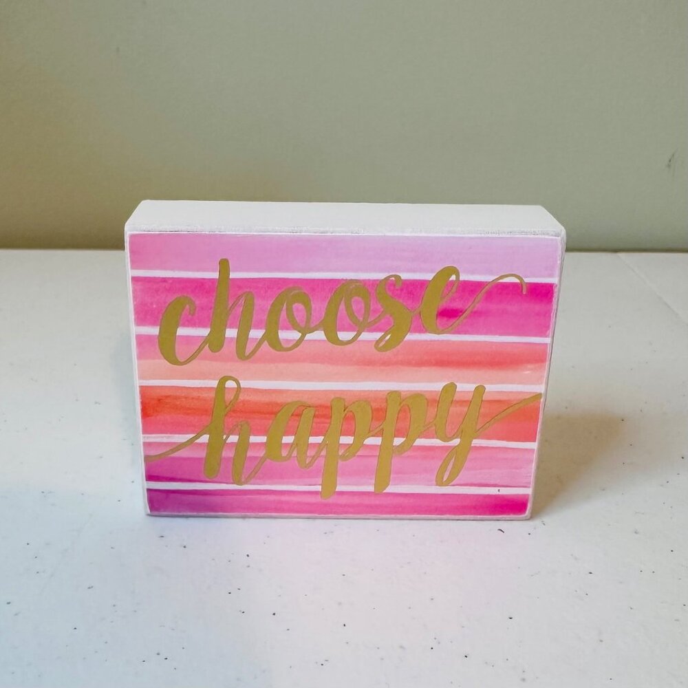 Choose Happy Inspirational Pink & Gold Block Sign Decoration Valentine's Day